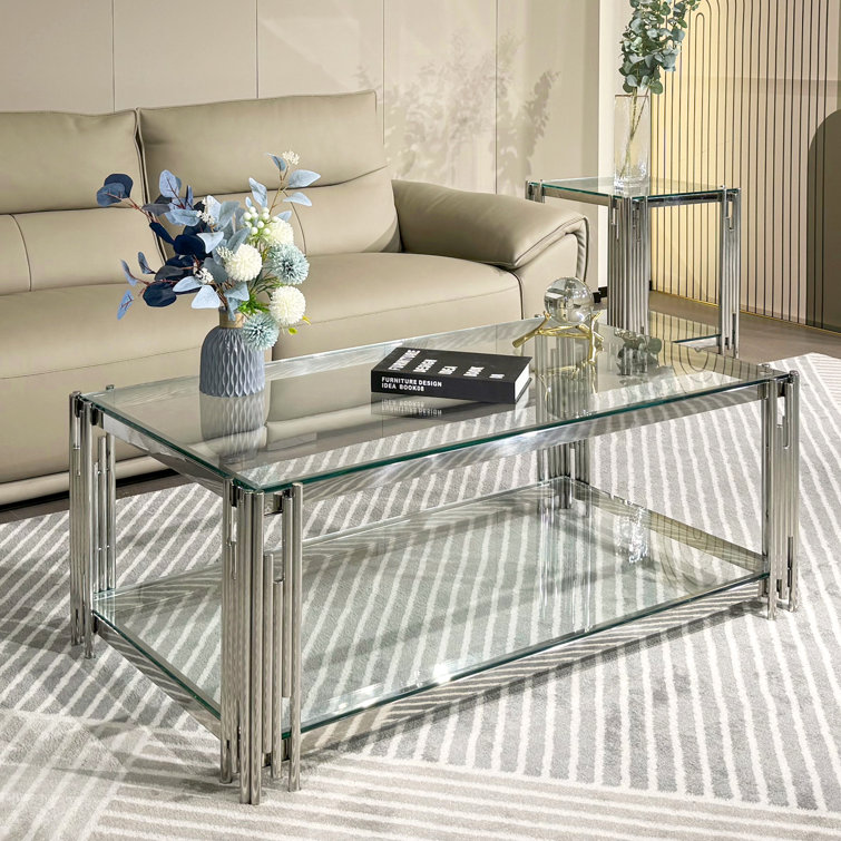 Everly Quinn Allysandra 2 Piece Glass Top Living Room Table Set